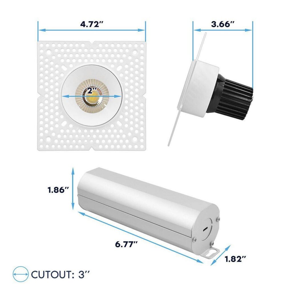 Luxrite LR25446 12W LED REGRESSED TRIMLESS Dimmable Fixture 2" PUSH N'