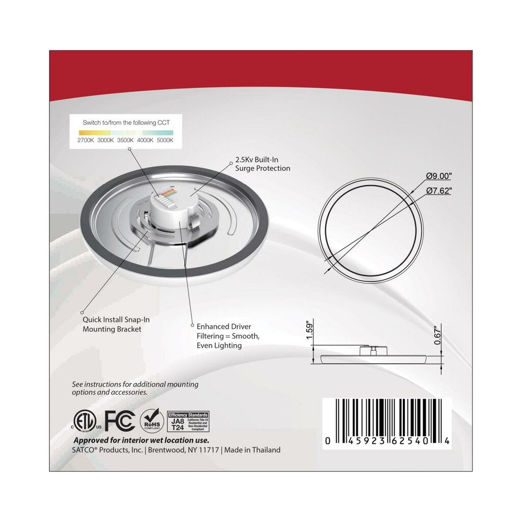 Satco 62-1720 13W 9" Round LED Downlight Fixture Blink Pro - CCT
