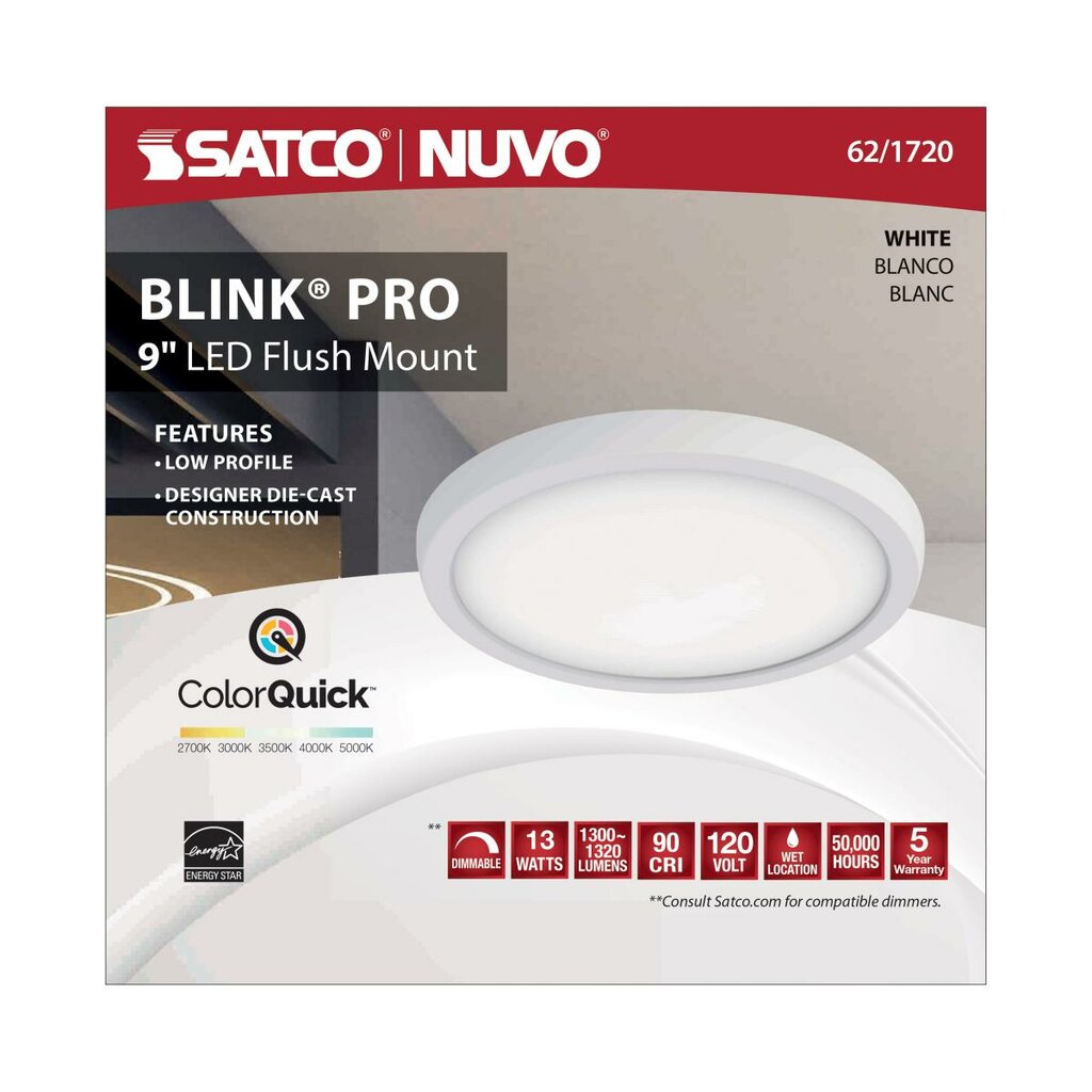 Satco 62-1720 13W 9" Round LED Downlight Fixture Blink Pro - CCT