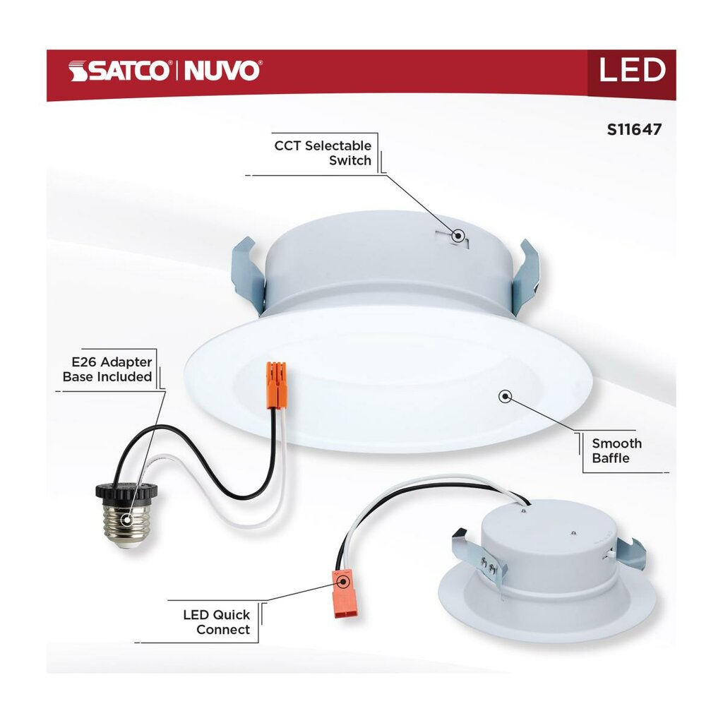 Satco S11647 10W 4" LED Downlight Dimmable Fixture