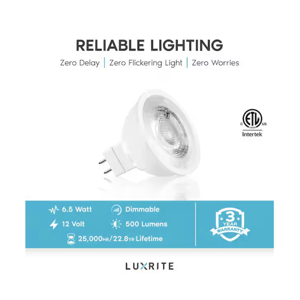 6 pack - Luxrite LR21407 6.5W MR16 LED Light Bulb