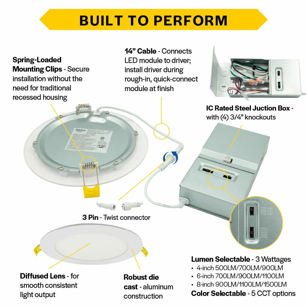 Halco 89169 10W/13W/15W LED Canless Dimmable Fixture Commercial Slim