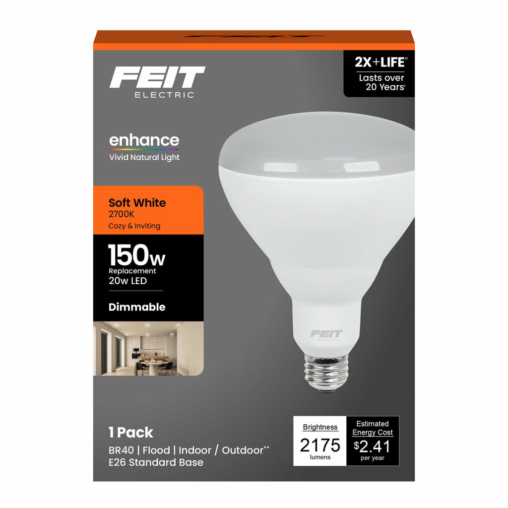 4 pack - Feit Electric BR40DM/2175/927CA/GB 20W BR40 Warm White LED