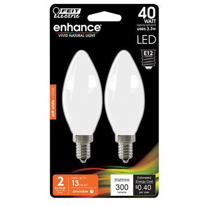 2 pack - Feit Electric BPCTF40927CAFIL/2/RP 3.3W B10 LED Light Bulb