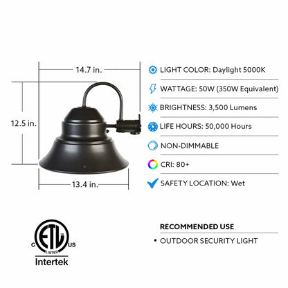 Feit Electric 73700 50W LED Fixture 13" Wall/Post Security Area Light
