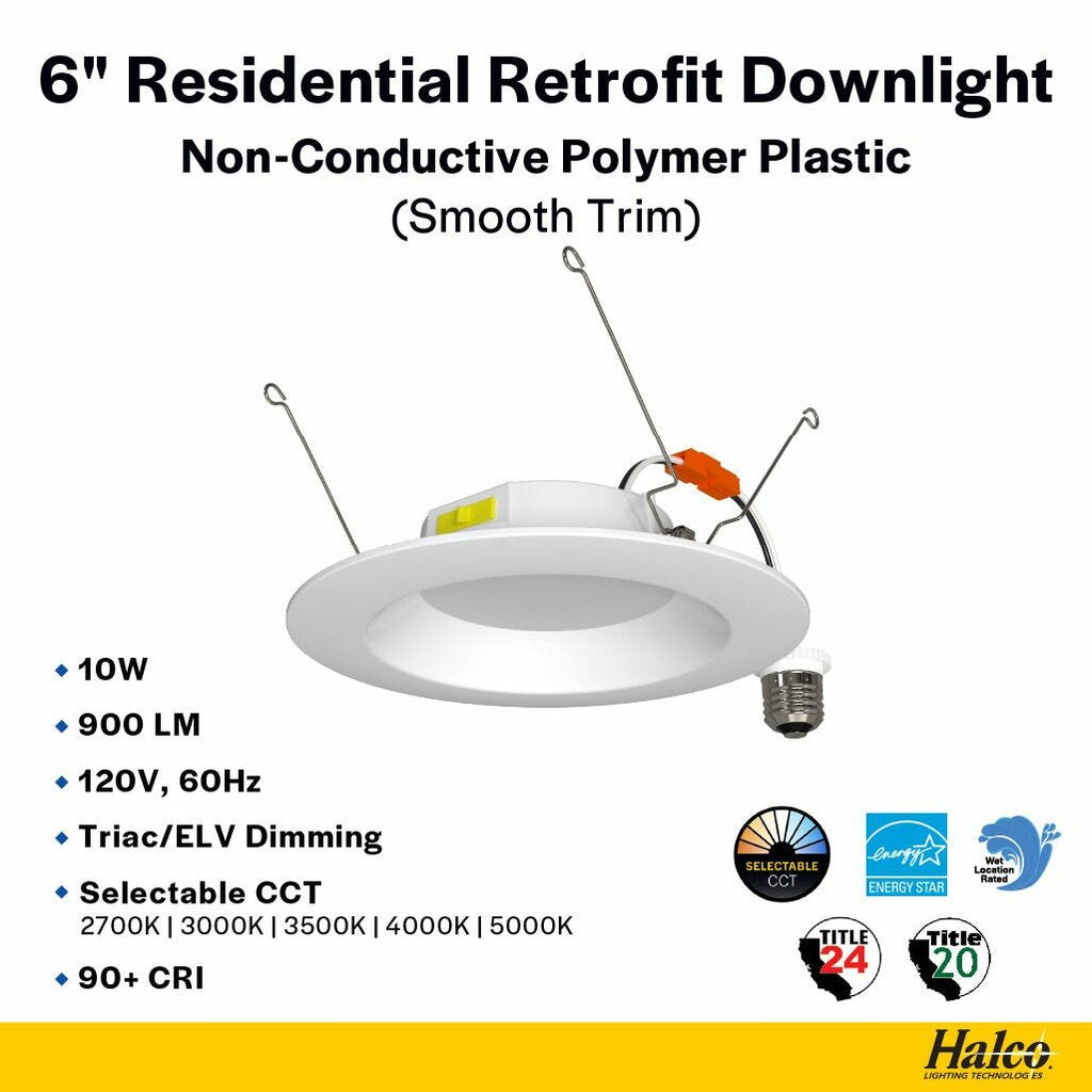 Halco 89018 10W LED Smooth Dimmable Fixture Residential Retrofit