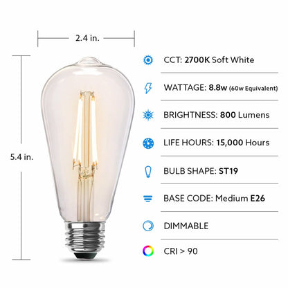 2 pack - Feit Electric ST1960/CL/927CA/2 8.8W ST19 LED Light Bulb