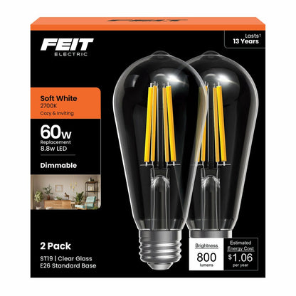 2 pack - Feit Electric ST1960/CL/927CA/2 8.8W ST19 LED Light Bulb