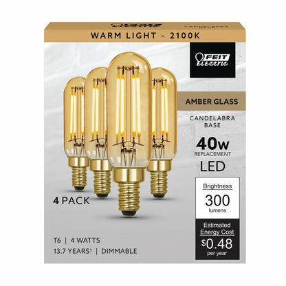 4 pack - Feit Electric T640VG/LED/HDRP/4/RP 4W T6 LED Light Bulb