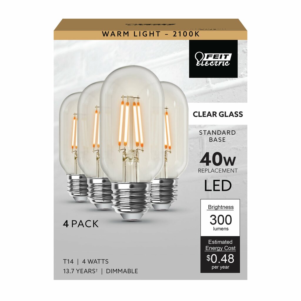 4 pack - Feit Electric T1440/CL/LED/HDRP/4 4W T14 LED Light Bulb