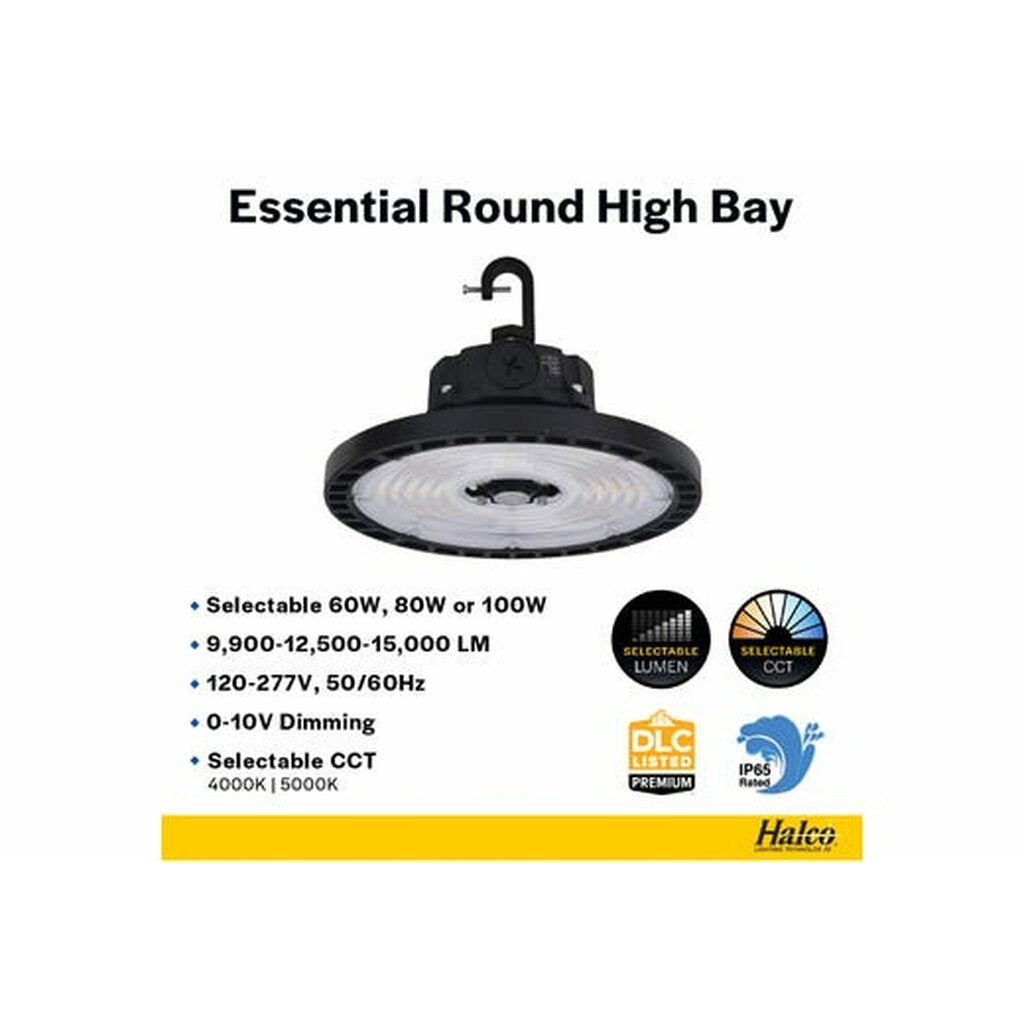 Halco 37310 60W/80W/100W LED Dimmable Fixture Essential Round Highbay