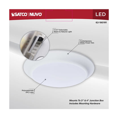Satco 62-1801R1 60W LED Dimmable Fixture 7" DISK LIGHT WHITE FINISH