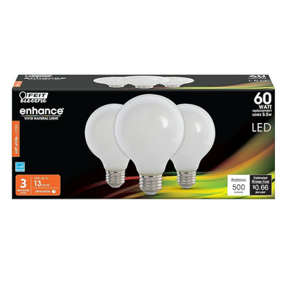 3 pack - Feit Electric G2560W927CA/FIL/3/RP 5.5W G25 Warm White LED