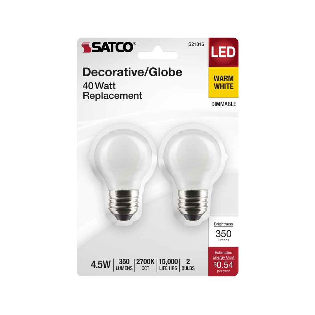2 pack - Satco S21816 4.5W G16.5 Warm White LED Light Bulb