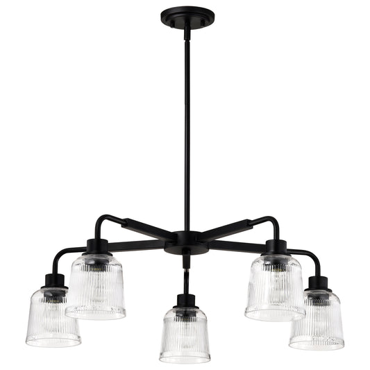 Nuvo 60-8611 Grayson, 5 Light Chandelier, Matte Black Finish