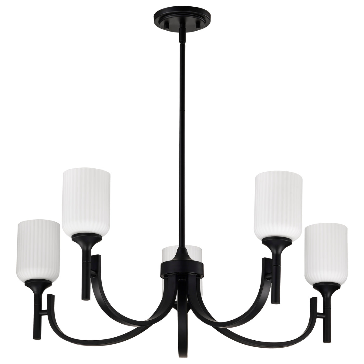 Nuvo 60-8650 Solara, 5 Light Chandelier, Matte Black Finish