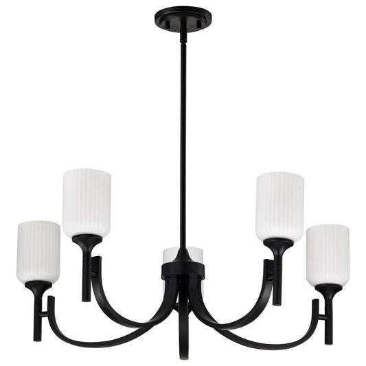 Nuvo 60-8650 Solara, 5 Light Chandelier, Matte Black Finish
