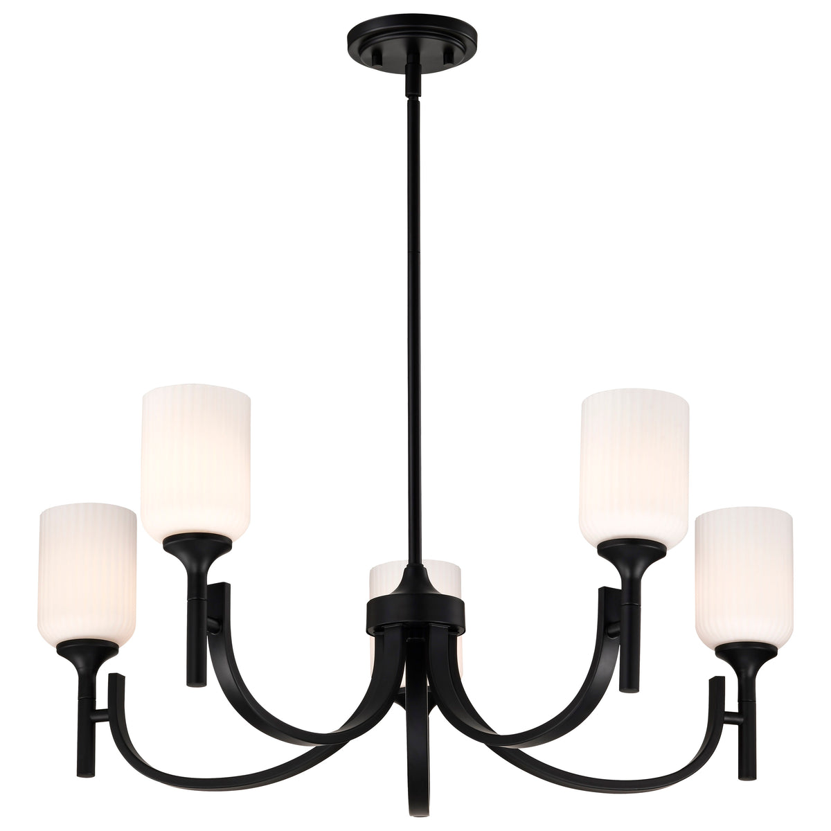 Nuvo 60-8650 Solara, 5 Light Chandelier, Matte Black Finish