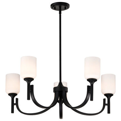 Nuvo 60-8650 Solara, 5 Light Chandelier, Matte Black Finish