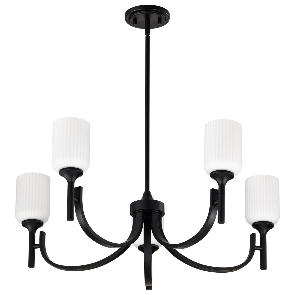 Nuvo 60-8650 Solara, 5 Light Chandelier, Matte Black Finish