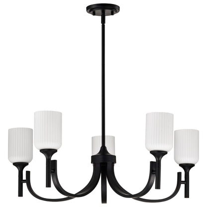 Nuvo 60-8650 Solara, 5 Light Chandelier, Matte Black Finish