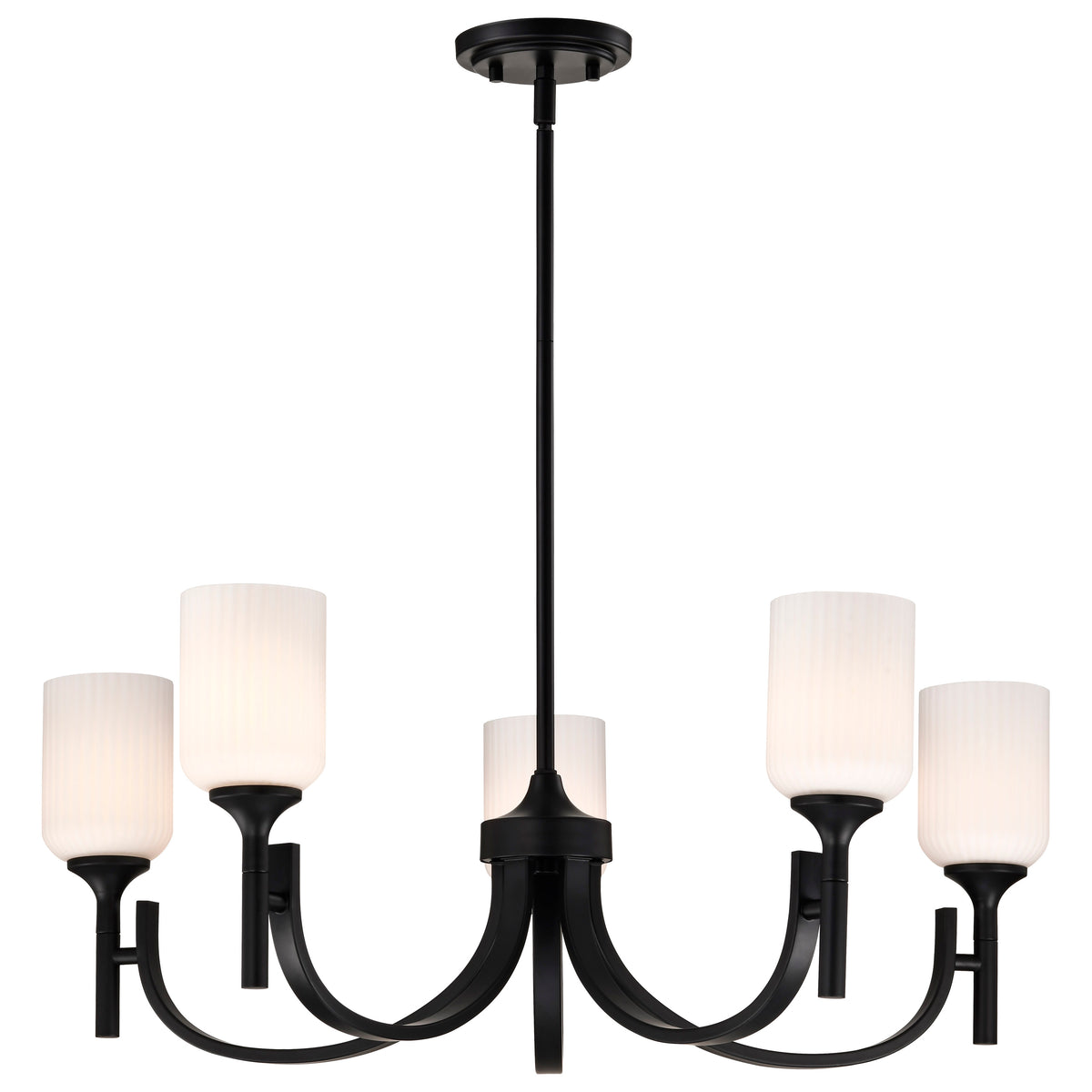 Nuvo 60-8650 Solara, 5 Light Chandelier, Matte Black Finish