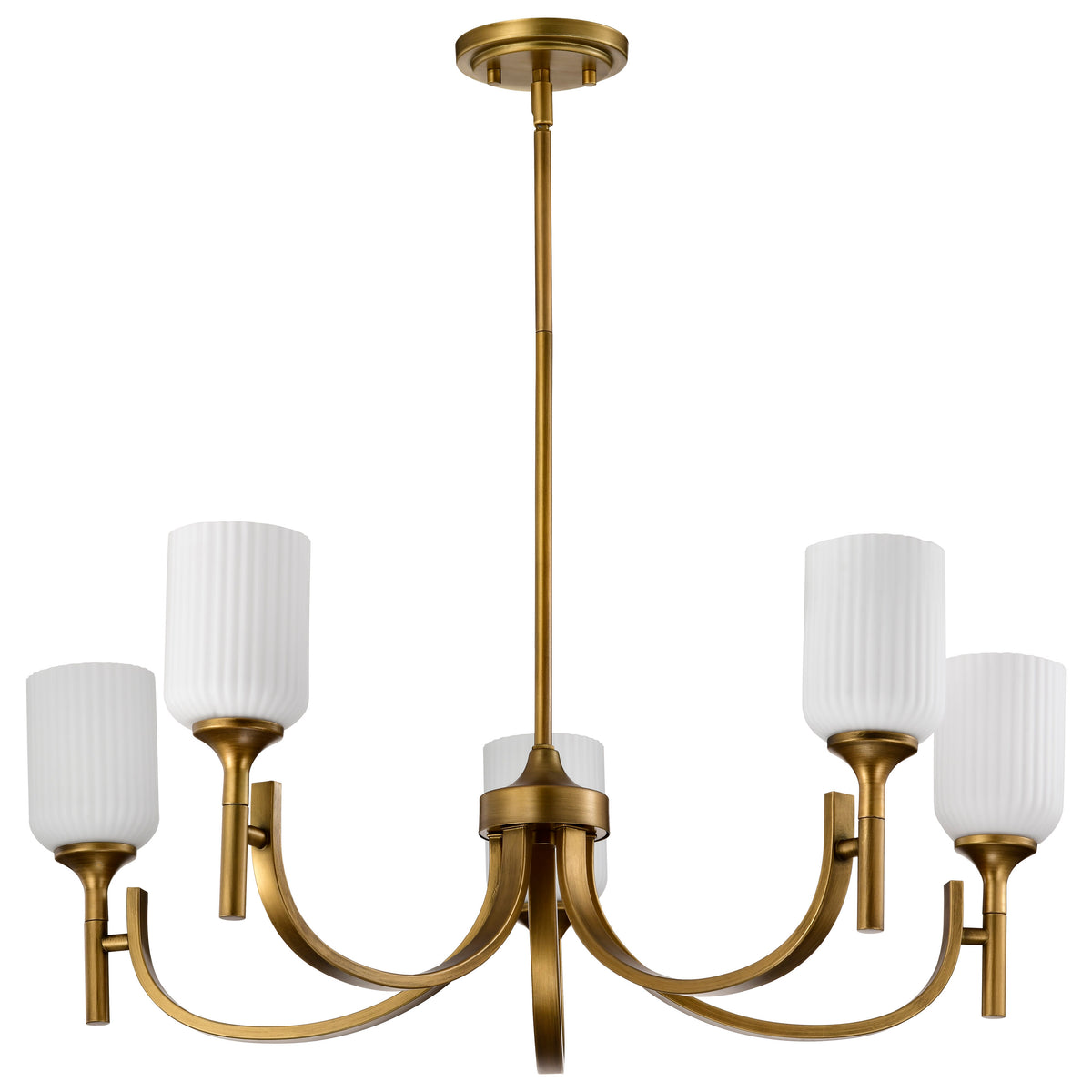 Nuvo 60-8670 Solara, 5 Light Chandelier, Natural Brass Finish