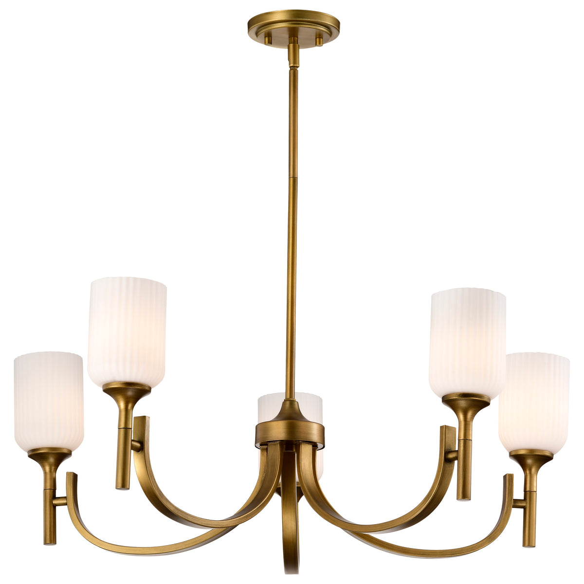 Nuvo 60-8670 Solara, 5 Light Chandelier, Natural Brass Finish