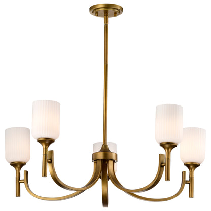 Nuvo 60-8670 Solara, 5 Light Chandelier, Natural Brass Finish