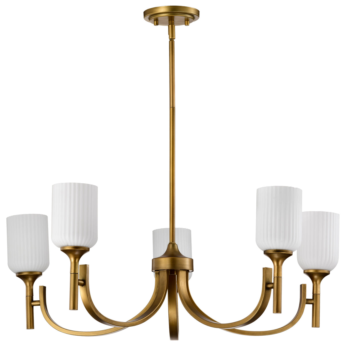 Nuvo 60-8670 Solara, 5 Light Chandelier, Natural Brass Finish