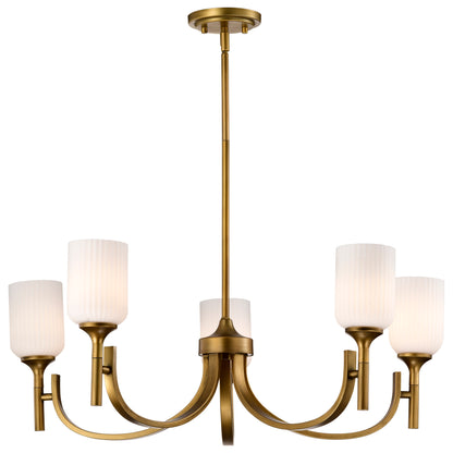 Nuvo 60-8670 Solara, 5 Light Chandelier, Natural Brass Finish