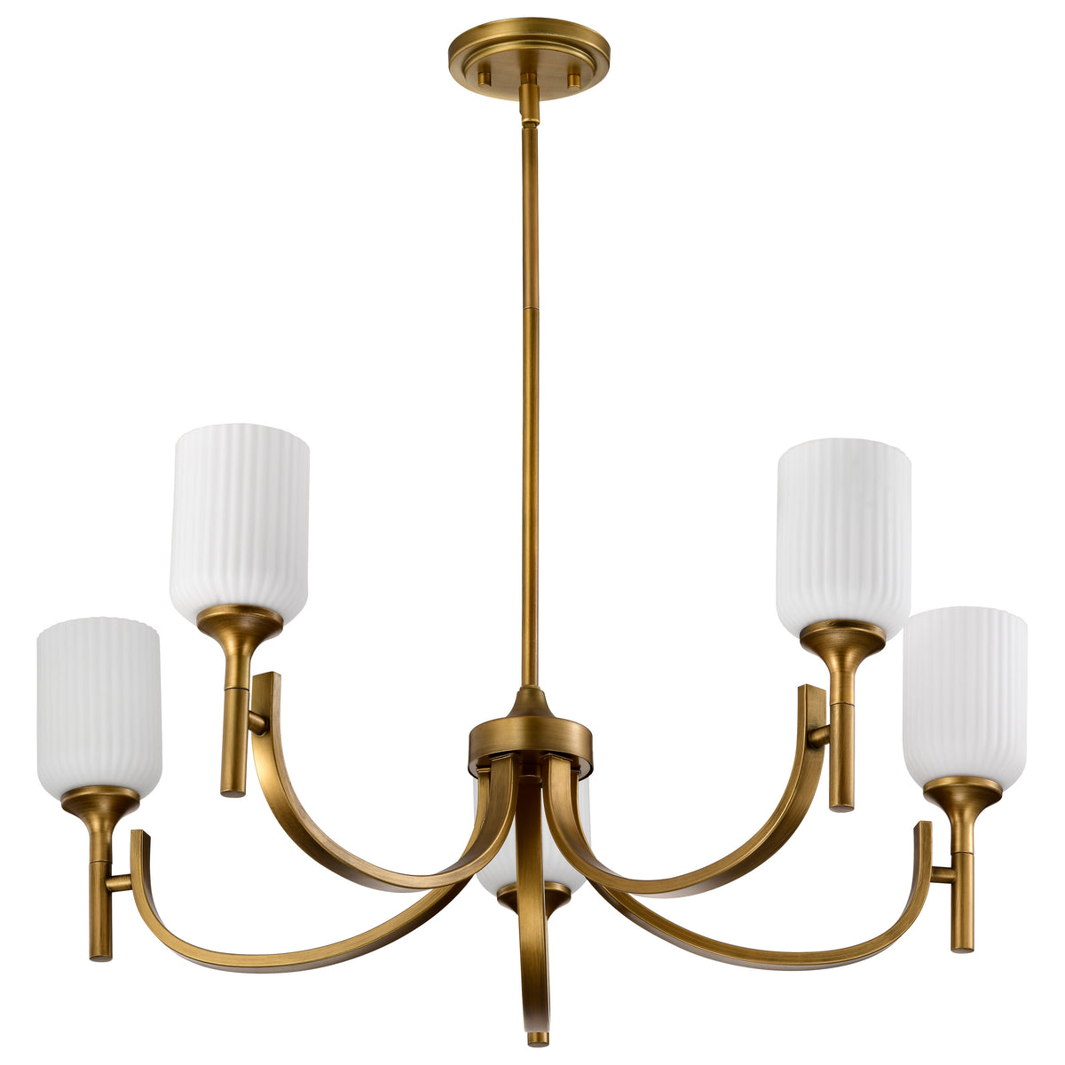 Nuvo 60-8670 Solara, 5 Light Chandelier, Natural Brass Finish