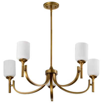 Nuvo 60-8670 Solara, 5 Light Chandelier, Natural Brass Finish