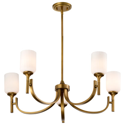 Nuvo 60-8670 Solara, 5 Light Chandelier, Natural Brass Finish