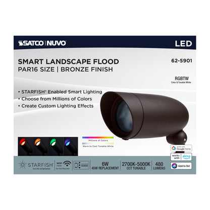 Nuvo 62-5901 6 Watt LED Landscape Floodlight, RGB and 2700K-5000K Tunable White, Bronze Finish