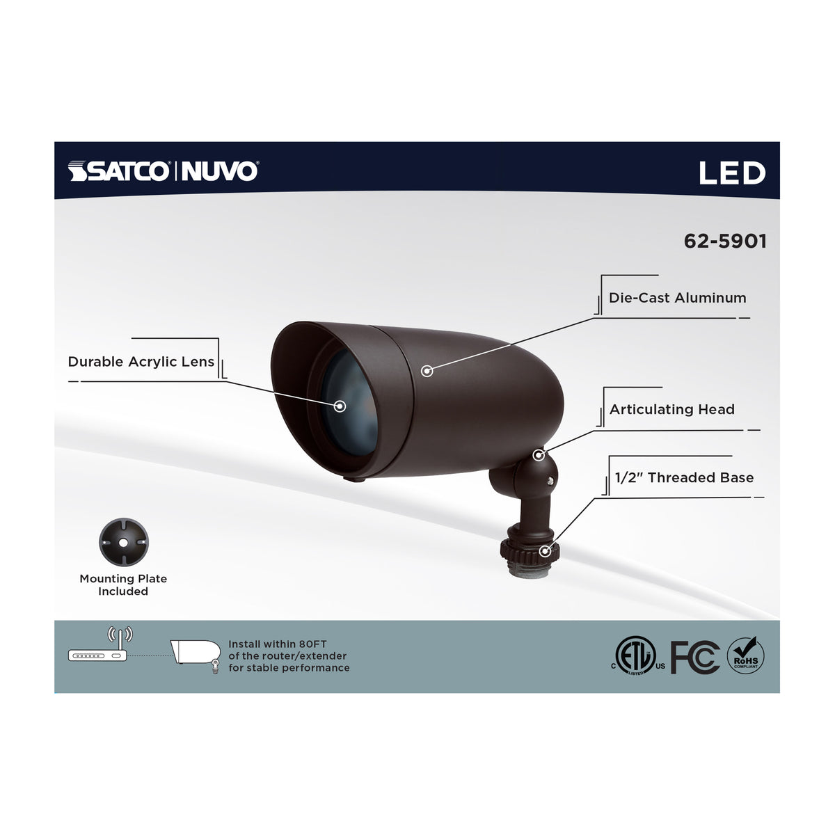 Nuvo 62-5901 6 Watt LED Landscape Floodlight, RGB and 2700K-5000K Tunable White, Bronze Finish