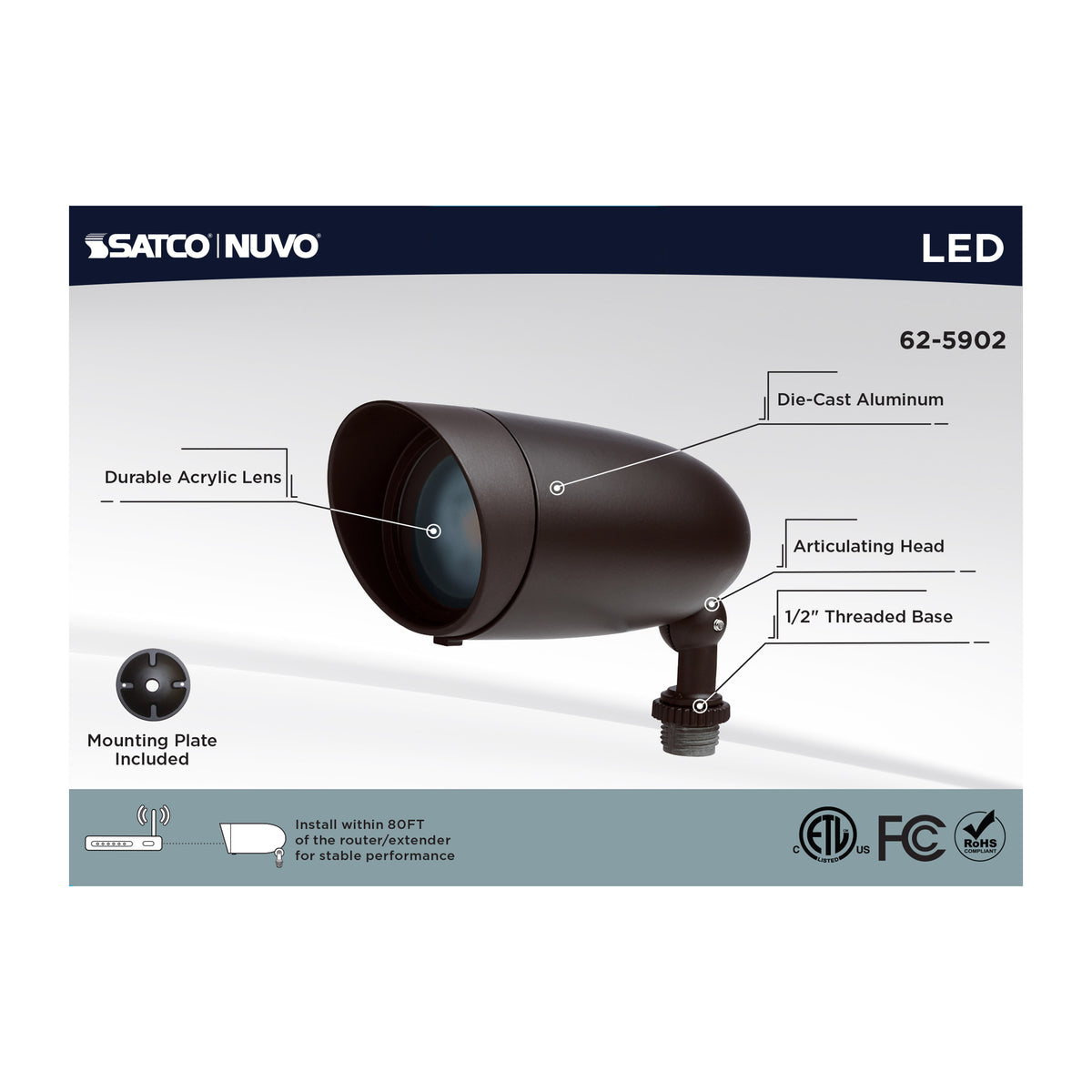 Nuvo 62-5902 9 Watt LED Landscape Floodlight, RGB and 2700K-5000K Tunable White, PAR20