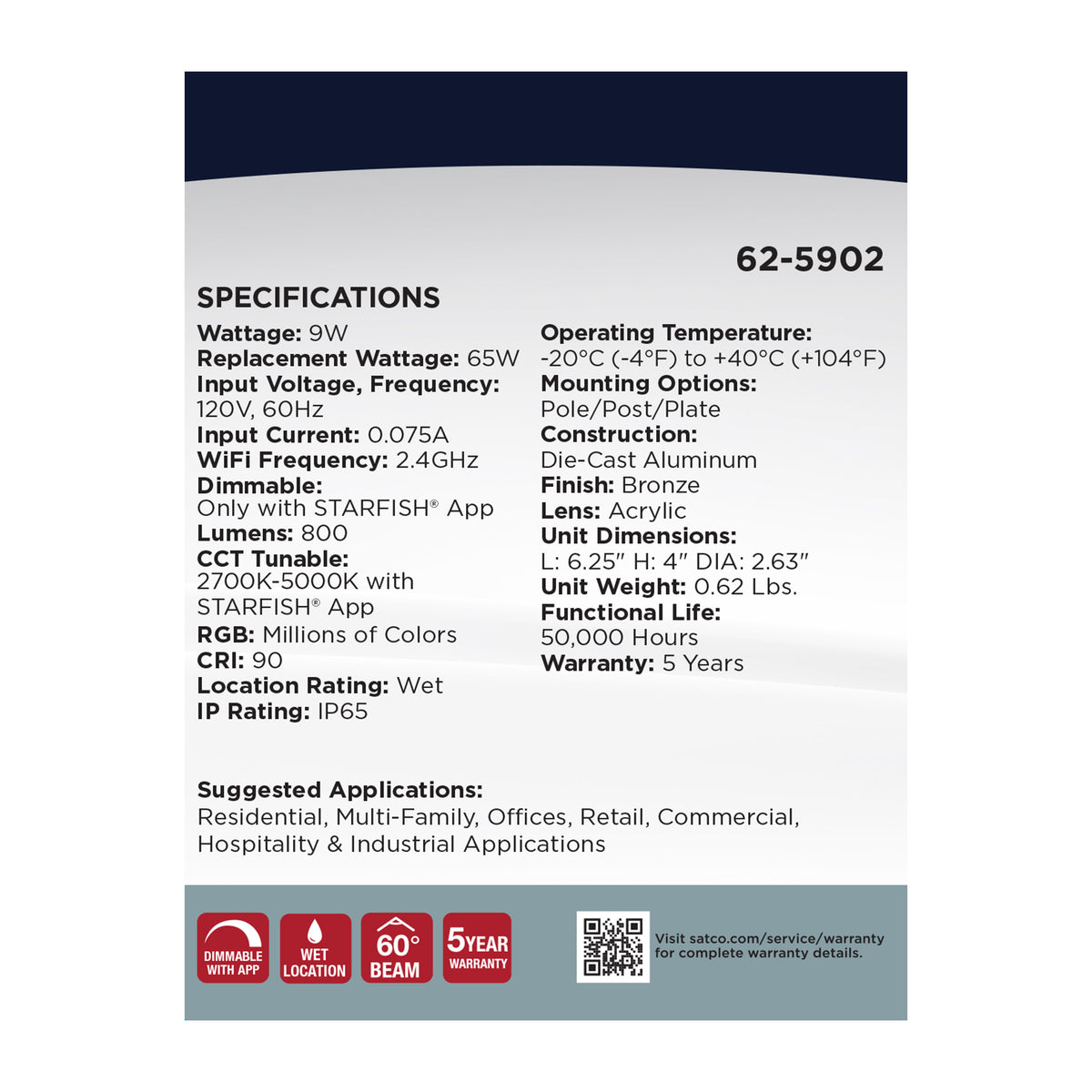 Nuvo 62-5902 9 Watt LED Landscape Floodlight, RGB and 2700K-5000K Tunable White, PAR20