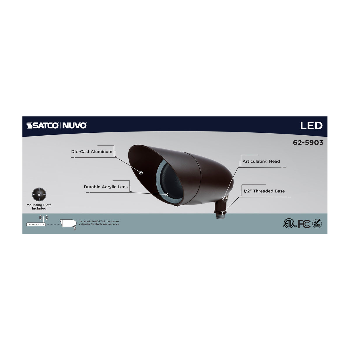 Nuvo 62-5903 12 Watt LED Landscape Floodlight, RGB and 2700K-5000K Tunable White, PAR30