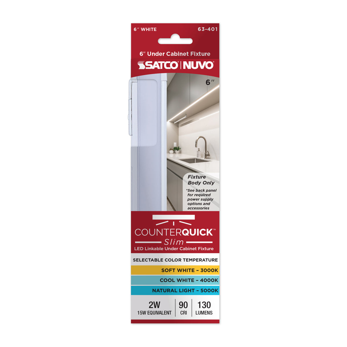 Nuvo 63-401 2 Watt 6-Inch LED Under Cabinet, 30K/40K/50K CCT Selectable, White Finish