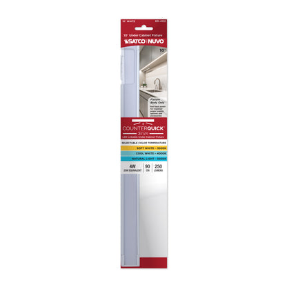 Nuvo 63-402 4 Watt 10-Inch LED Under Cabinet, 30K/40K/50K CCT Selectable, White Finish 120 Volt