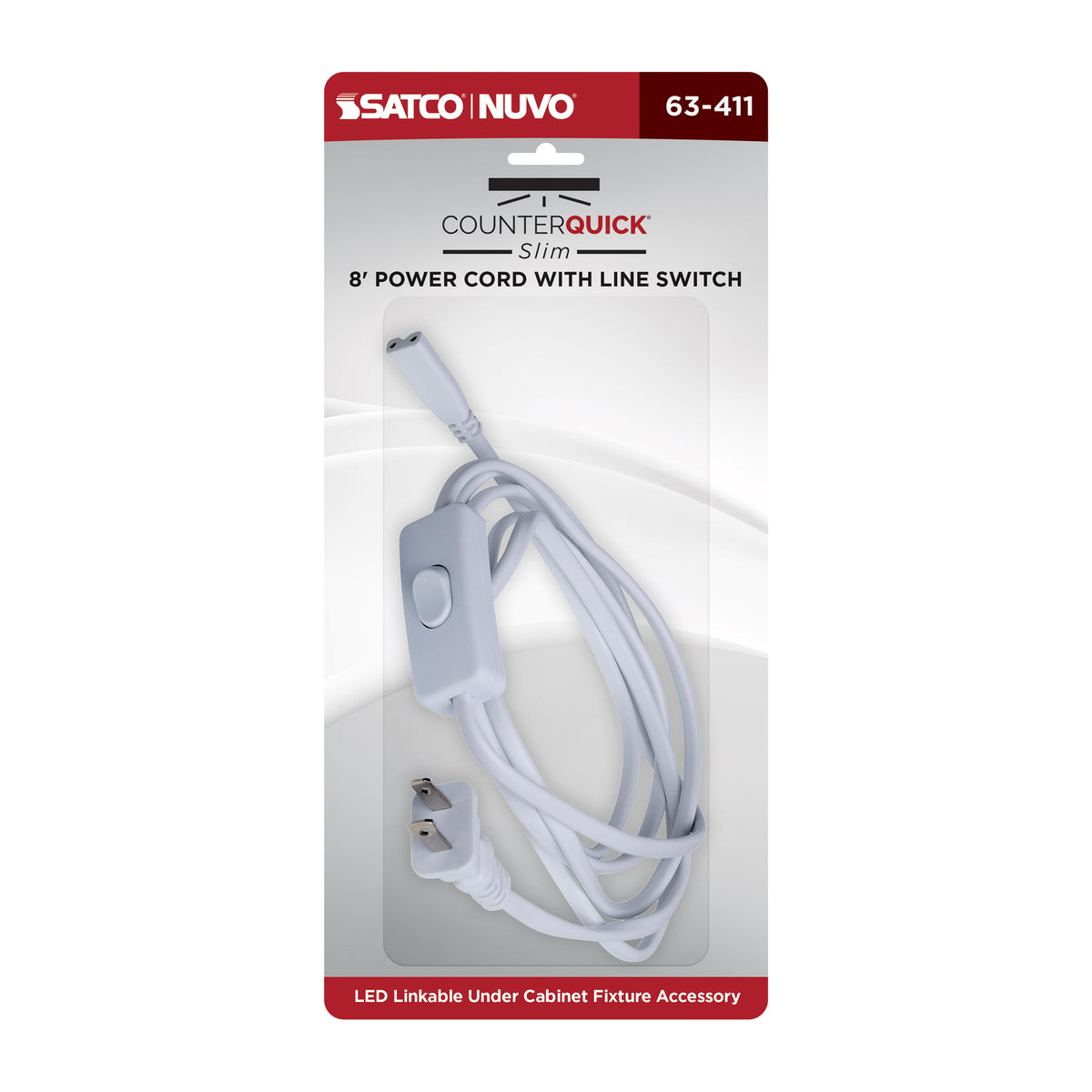 Nuvo 63-411 8-Foot Power Cord, Line Switch, White Finish