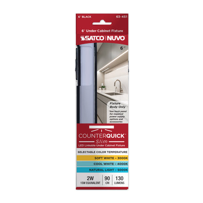 Nuvo 63-451 2 Watt 6-Inch LED Under Cabinet, 30K/40K/50K CCT Selectable, Black Finish