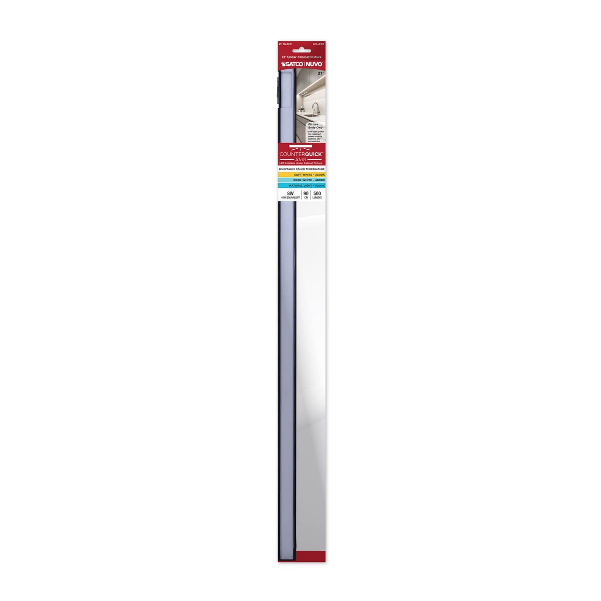 Nuvo 63-453 8 Watt 21-Inch LED Under Cabinet, 30K/40K/50K CCT Selectable, Black Finish
