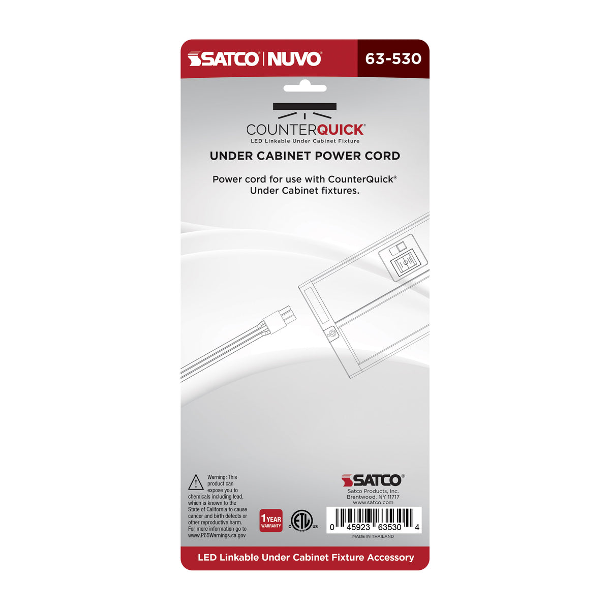 Nuvo 63-530 Under Cabinet Power Cord, Black Finish