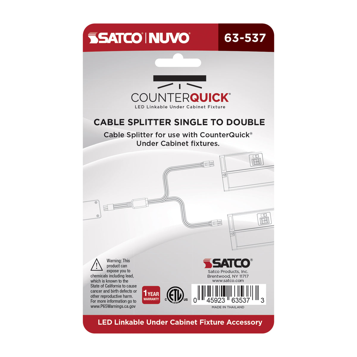 Nuvo 63-537 Y Splitter for Under Cabinet LED Fixtures, Black Finish