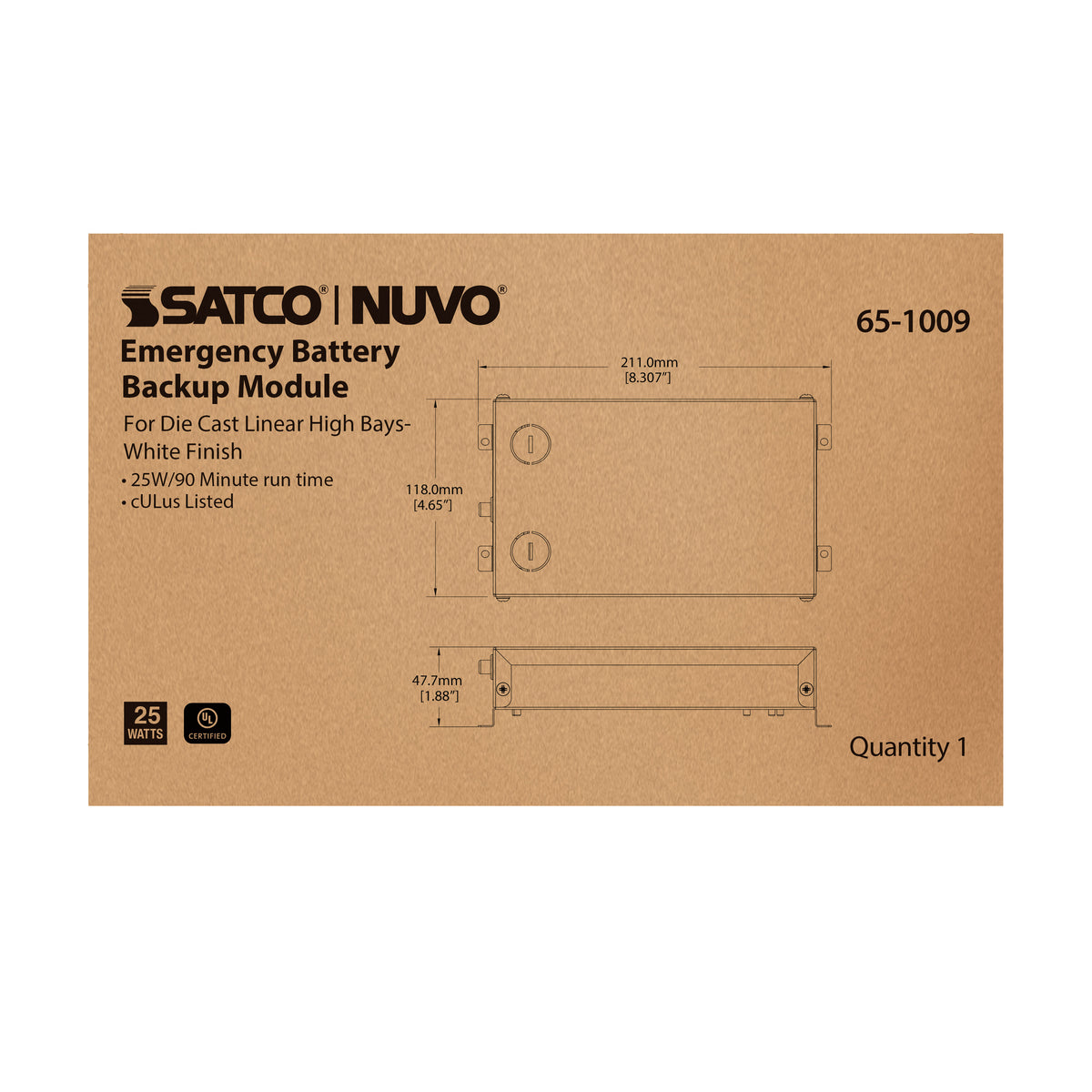 Nuvo 65-1009 LED Emergency Driver for Linear High Bay, 16 Watt, 90 Minute Run Time