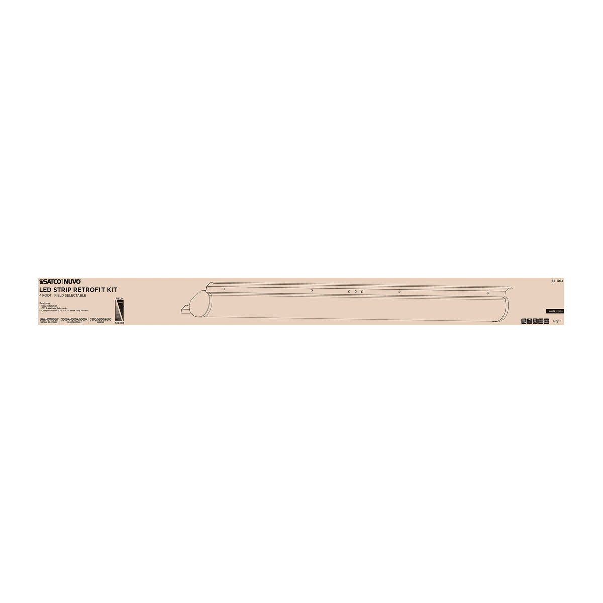 Nuvo 65-1031 30/40/50 Watt LED 4 Foot Retrofit Strip Light, 35K/4K/5K CCT Selectable, 120-277 Volt