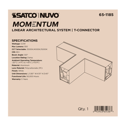 Nuvo 65-1185 Momentum, T-Connector for LED Linear System, White Finish