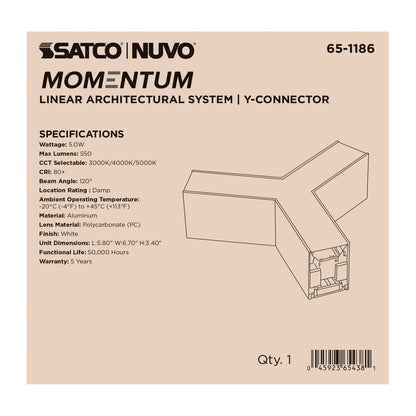 Nuvo 65-1186 Momentum, Y-Connector for LED Linear System, White Finish